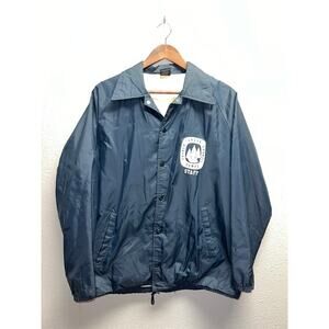 Vintage Sports Master Bomber Jacket Blue Button Up French Creek Camps Staff 80s